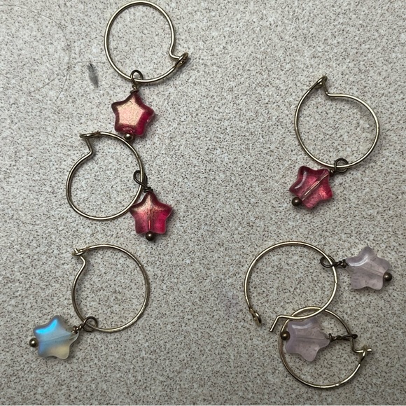 Set of 3 Gold Hoops with dangly stars - Picture 1 of 1